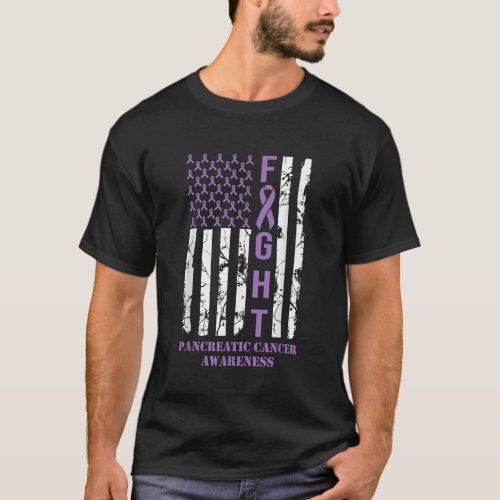 Fight Flag Purple Ribbon Support Pancreatic Cancer T_Shirt