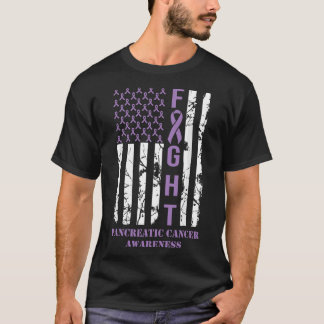 Fight Flag Purple Ribbon Support Pancreatic Cancer T-Shirt