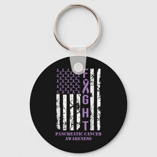 Fight Flag Purple Ribbon Suprt Pancreatic Cancer  Keychain (Front)