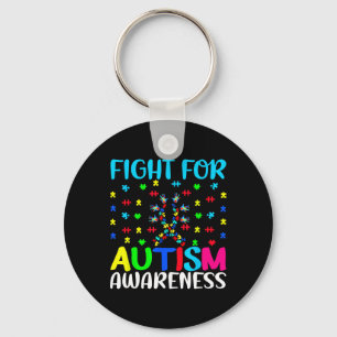 Fight For Autism Awareness Puzzle Hands Design Sup Keychain