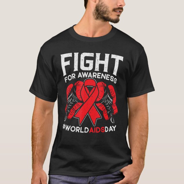 Fight For Awareness Hiv Aids Red Ribbon Disability T-Shirt (Front)