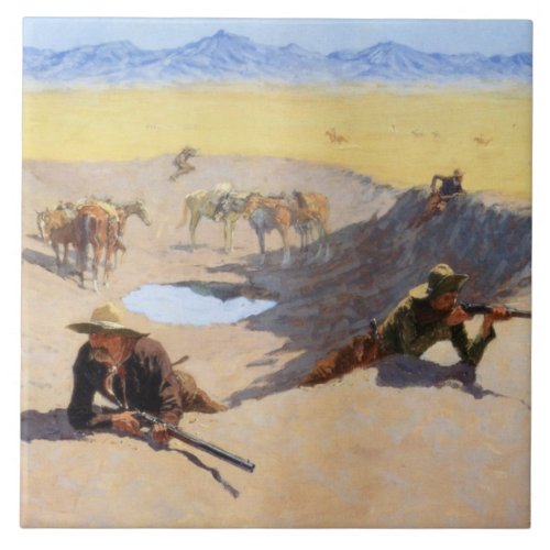 Fight for the Water Hole by Frederic Remington Ceramic Tile