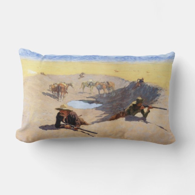 Fight for the Water Hole (by Frederic Remington) Lumbar Pillow (Front)