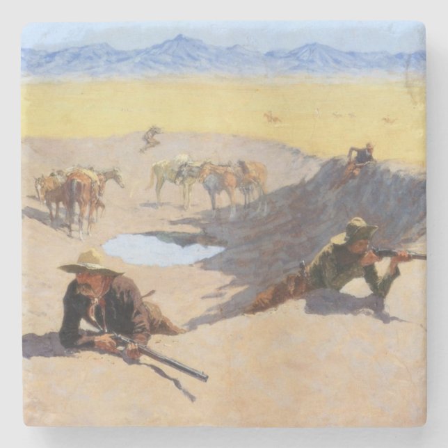 Fight for the Water Hole (by Frederic Remington) Stone Coaster (Front)