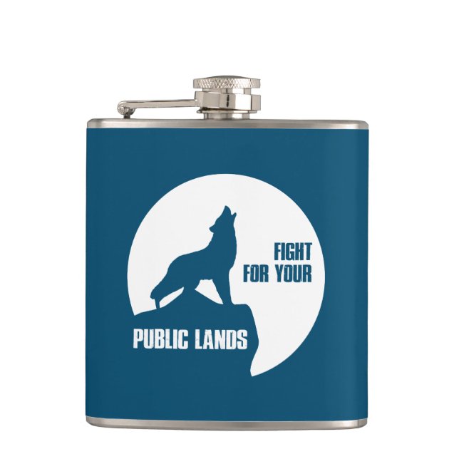 Fight For Your Public Lands Wolf Flask (Front)