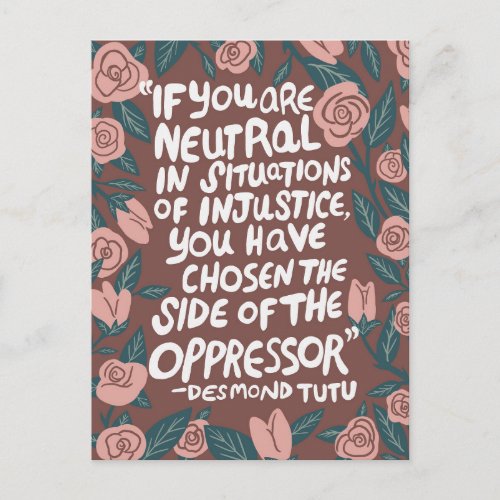 Fight Injustice Desmond Tutu Quote Pink Roses  Postcard