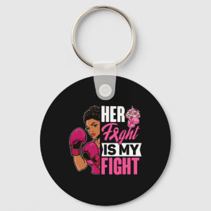 Fight Is My Fight Breast Cancer Boxing Black Afro Keychain