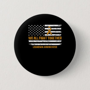 Fight Leukemia Awareness Orange Ribbon USA Flag Wa Button