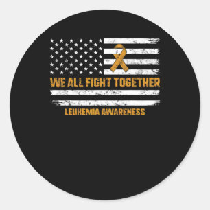 Fight Leukemia Awareness Orange Ribbon USA Flag Wa Classic Round Sticker