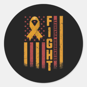 Fight Leukemia Awareness Orange Ribbon USA Flag Wa Classic Round Sticker