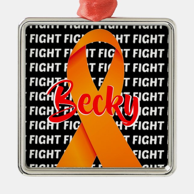 Fight Leukemia Orange Ribbon Metal Ornament (Front)