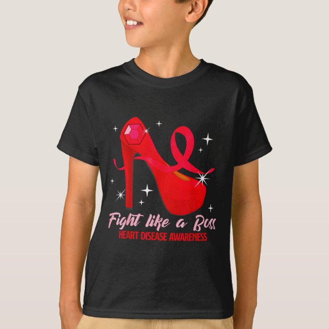 Fight Like A Boss Heart Health Heart Disease Aware T-Shirt (Front)