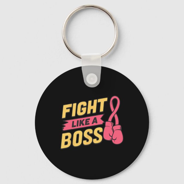 Fight Like A Boss Pink Ribbon Boxing Breast Cancer Keychain (Front)
