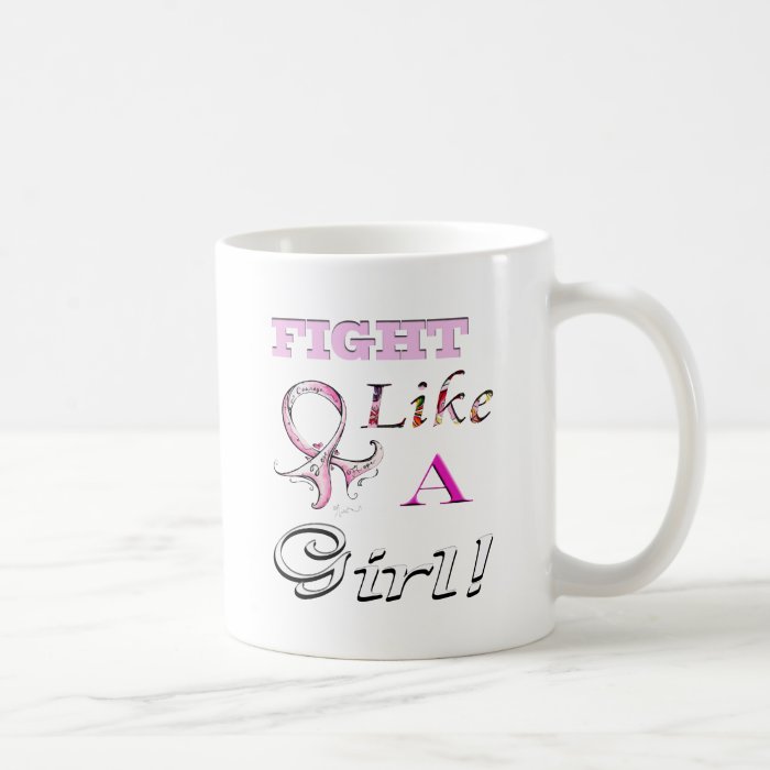 Fight Like a Girl Pink Ribbon Design Coffee Mugs