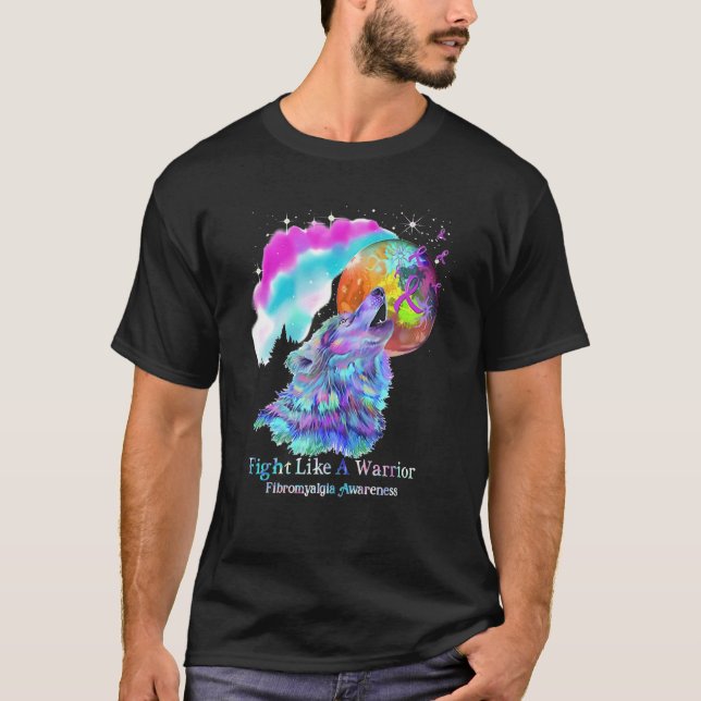 Fight Like A Wolf Purple Ribbon Fibro Fibromyalgia T-Shirt (Front)