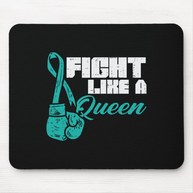 Fight Like Queen Teal Boxing Gloves Ovarian Cancer Mouse Pad (Front)