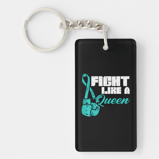 Fight Like Queen Teal Boxing Gloves Ovarian Keychain (Front)