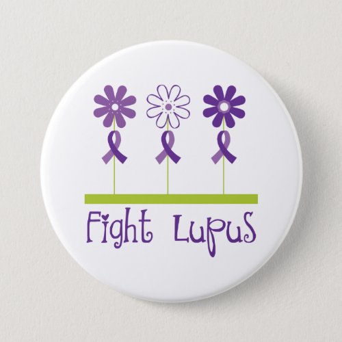 Fight Lupus Purple Flower Ribbon Pinback Button