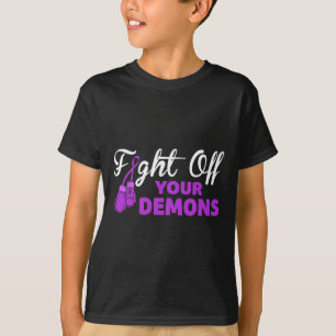 Fight Off Your Demons Purple Ribbon Boxing Gloves  T-Shirt