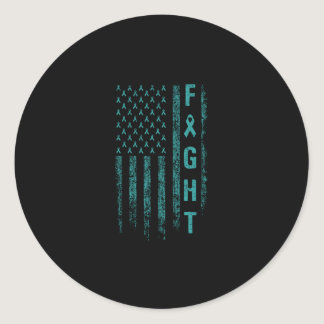 Fight Ovarian American Flag Cancer Awareness Classic Round Sticker
