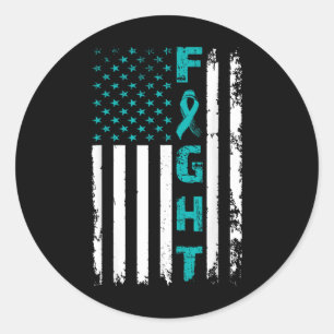 Fight Ovarian Cancer American Flag Awareness Survi Classic Round Sticker