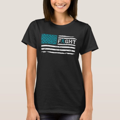 Fight Ovarian Cancer American Flag Vintage T_Shirt