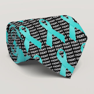 Fight Ovarian Cancer Teal Ribbon Neck Tie