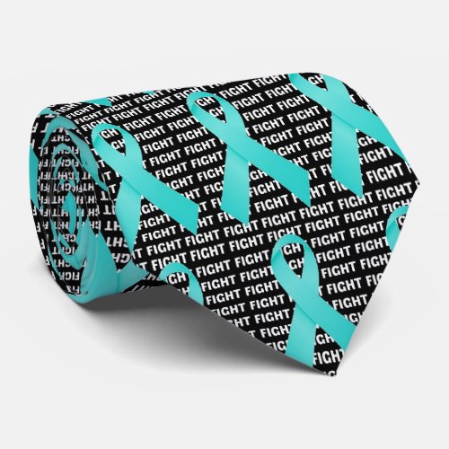 Fight Ovarian Cancer Teal Ribbon Neck Tie