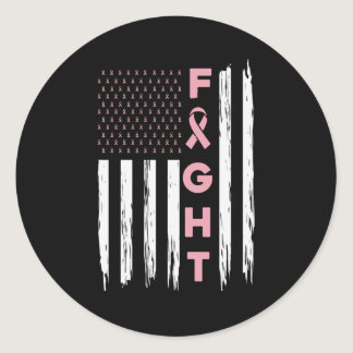 Fight Pink American Flag Breast Cancer Awareness Classic Round Sticker