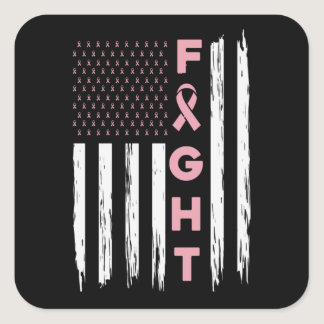 Fight Pink American Flag Breast Cancer Awareness Square Sticker
