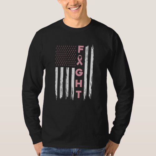 Fight Pink American Flag Breast Cancer Awareness T_Shirt