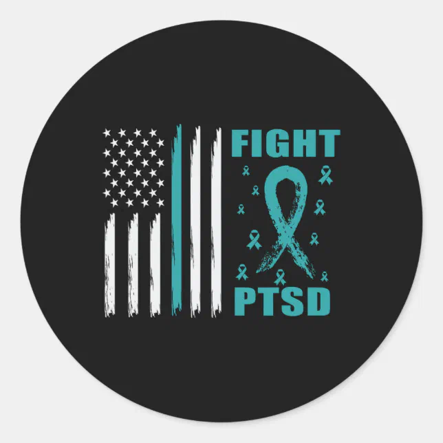 Fight Ptsd Teal Ribbon And Flag Classic Round Sticker | Zazzle