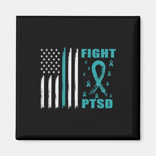 Fight Ptsd Teal Ribbon And Flag  Magnet (Front)