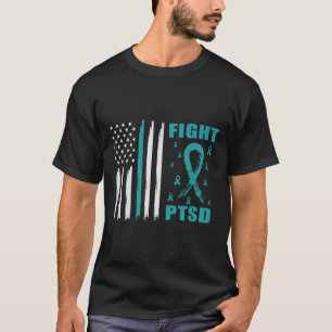 Fight Ptsd Teal Ribbon And Flag T-Shirt
