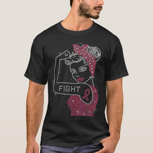 Fight Rosie the Riveter Rhinestone Breast Cancer A T_Shirt