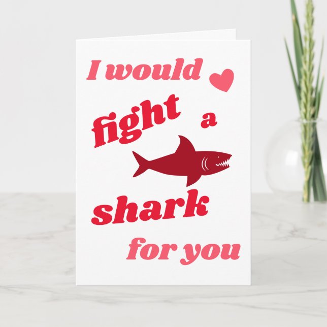Fight Shark Love Red Pink Valentine’s Day Holiday Card (Front)