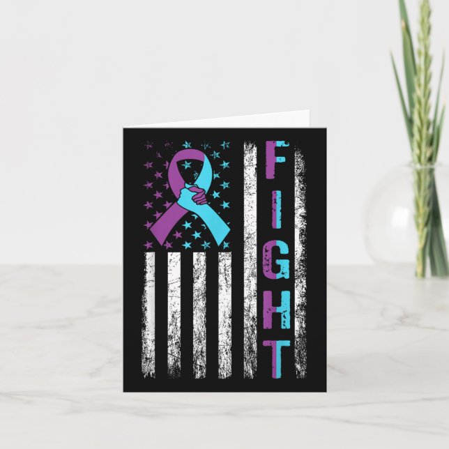 Fight Suicide Awareness American Flag Purple Teal  Card (Front)