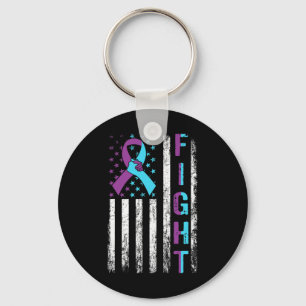 Fight Suicide Awareness American Flag Purple Teal  Keychain