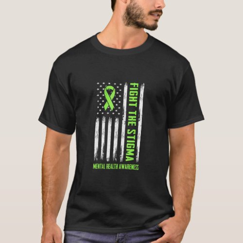 Fight The Stigma American Flag Mental Health Aware T_Shirt