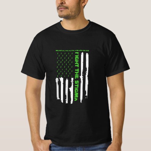 Fight The Stigma American Flag Spread Mental Healt T_Shirt