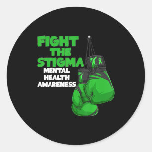 Fight The Stigma Green Ribbon Boxing Mental Health Classic Round Sticker