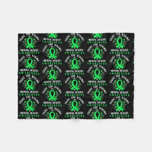 Fight The Stigma Green Ribbon Flower Mental Fleece Blanket