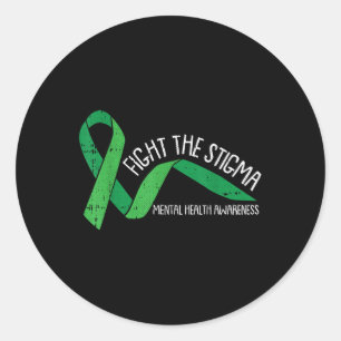 Fight The Stigma Mental Health Awareness Green Rib Classic Round Sticker