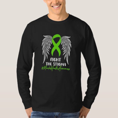 Fight The Stigma Mental Health Awareness Green Rib T_Shirt