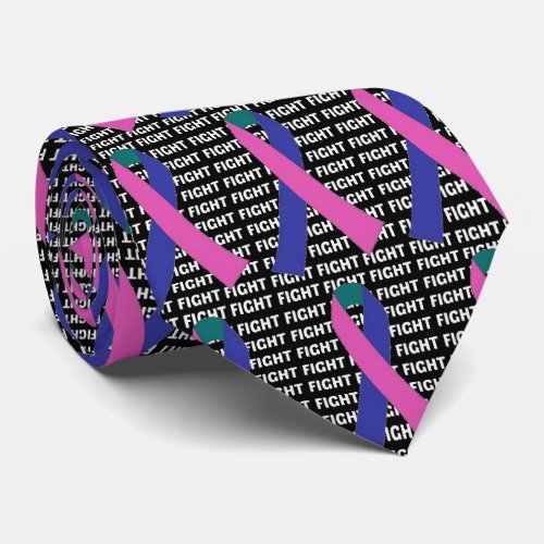 Fight Thyroid Cancer Teal Pink Blue Ribbon Tie