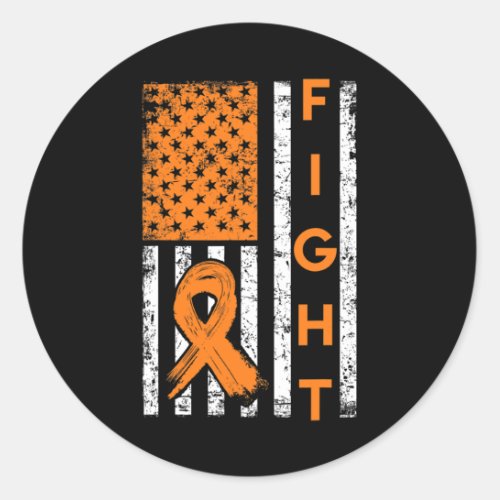 Fight US American Flag Orange Ribbon Leukemia Awar Classic Round Sticker