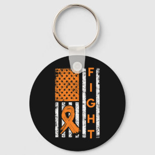 Fight US American Flag Orange Ribbon Leukemia Awar Keychain