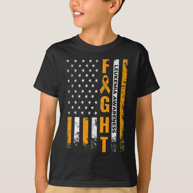 Fight USA Flag Leukemia Awareness Cancer Survivor  T-Shirt (Front)