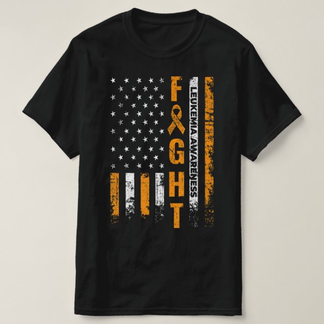 Fight USA Flag Leukemia Awareness Cancer Survivor  T-Shirt (Design Front)