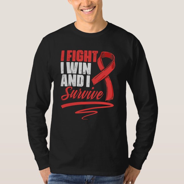 Fight Win Stroke Survivor Red Ribbon Stroke Awaren T-Shirt (Front)